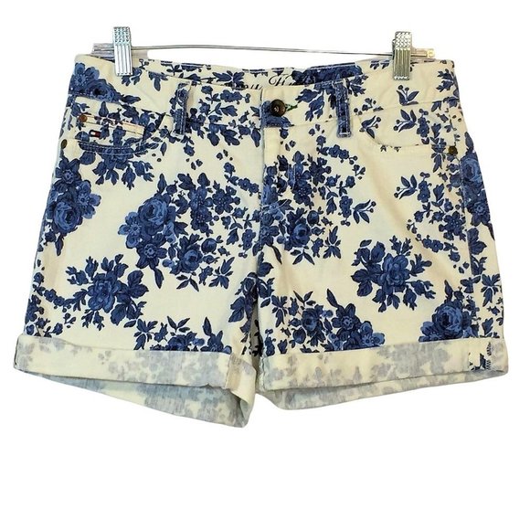 Tommy Hilfiger Pants - Tommy Hilfiger Shorts Womens Size 4 Blue on White Floral Denim Actual 31 x 4